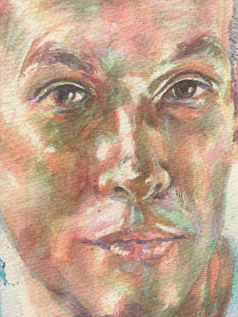 A close up of the self portrait in progress