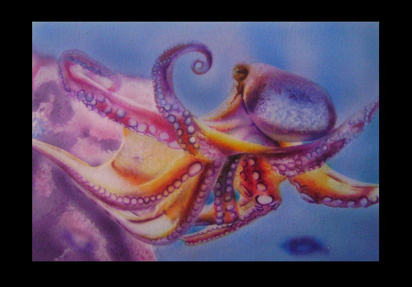 pulpo con colores y aerografo pieza terminada.