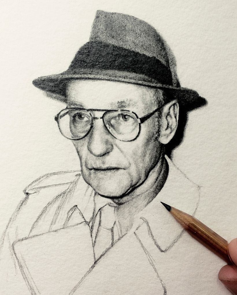 "Sueños en una tarde de primavera". Dibujo de William Burroughs en grafito y técnica mixta digital. 0