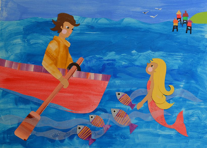 La Pincoya, una hermosa sirena, les indica a los pescadores don de conseguir los peces.