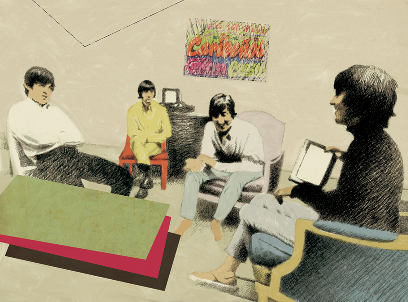 "Los Beatles". Dibujo en grafito y técnica mixta digital. -1