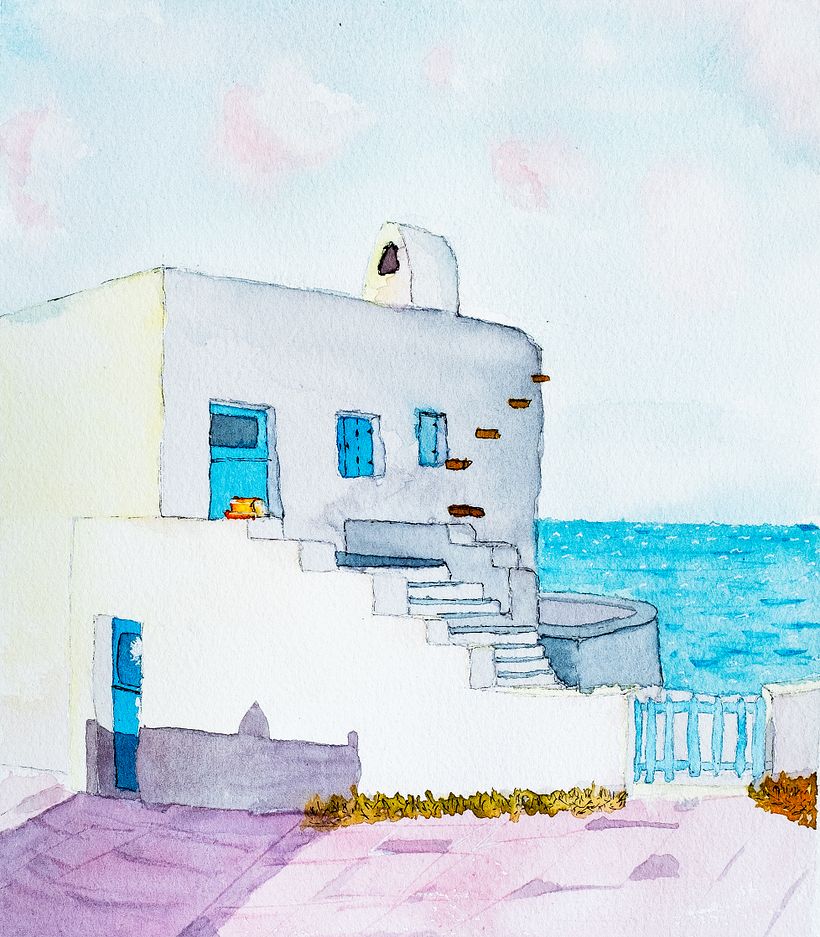 Greek House in Architectural Sketching with Watercolor and Ink course -1