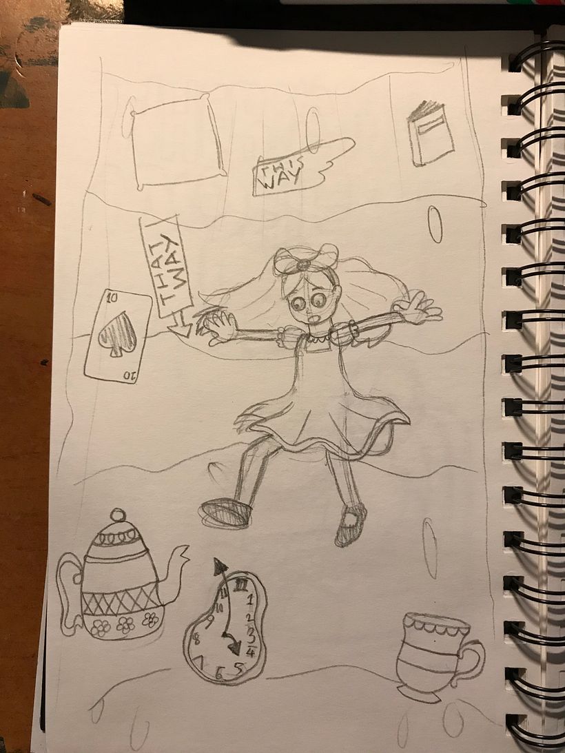 Illustration of Down the Rabbit Hole in Alice in Wonderland -1