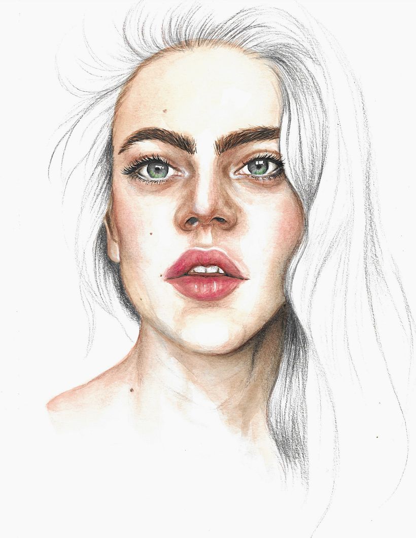 Scaneo del rostro en acuarelas, lapices de color y tinta. (sin editar)