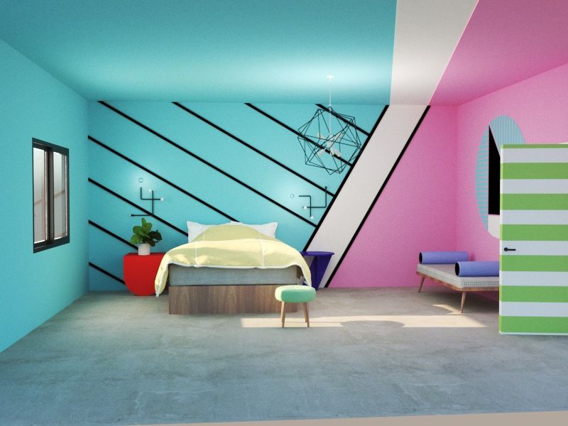 Habitación estilo Memphis.
