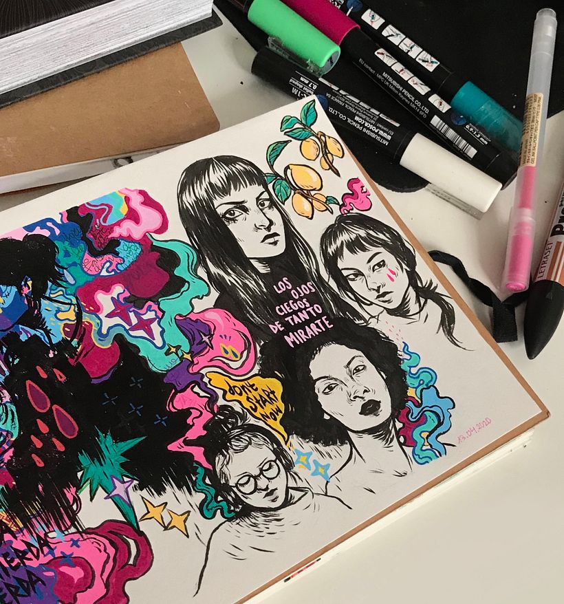 Tinta y rotuladores posca :) instagram/covivsketchbook