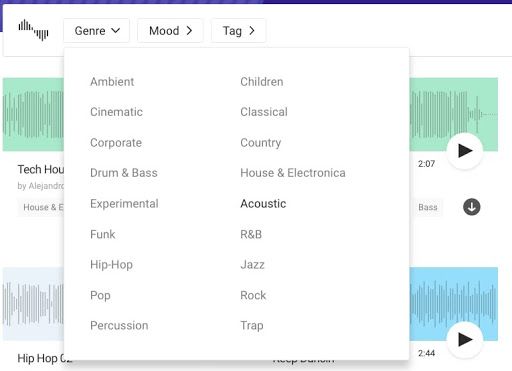 MixKit: menu options