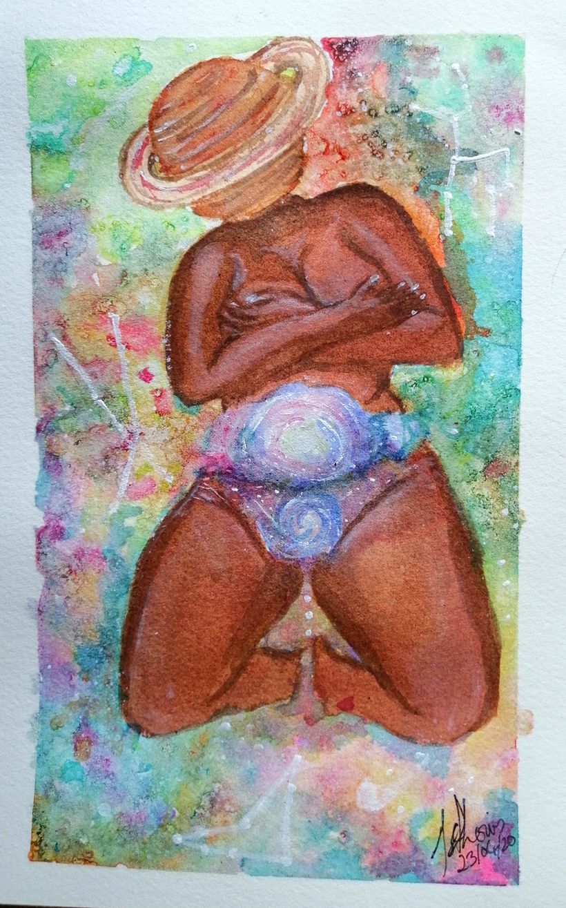 "Goddess Saturn" - Immersed and submerged in the Universe. With stars, nebulas and miles between her thighs... 