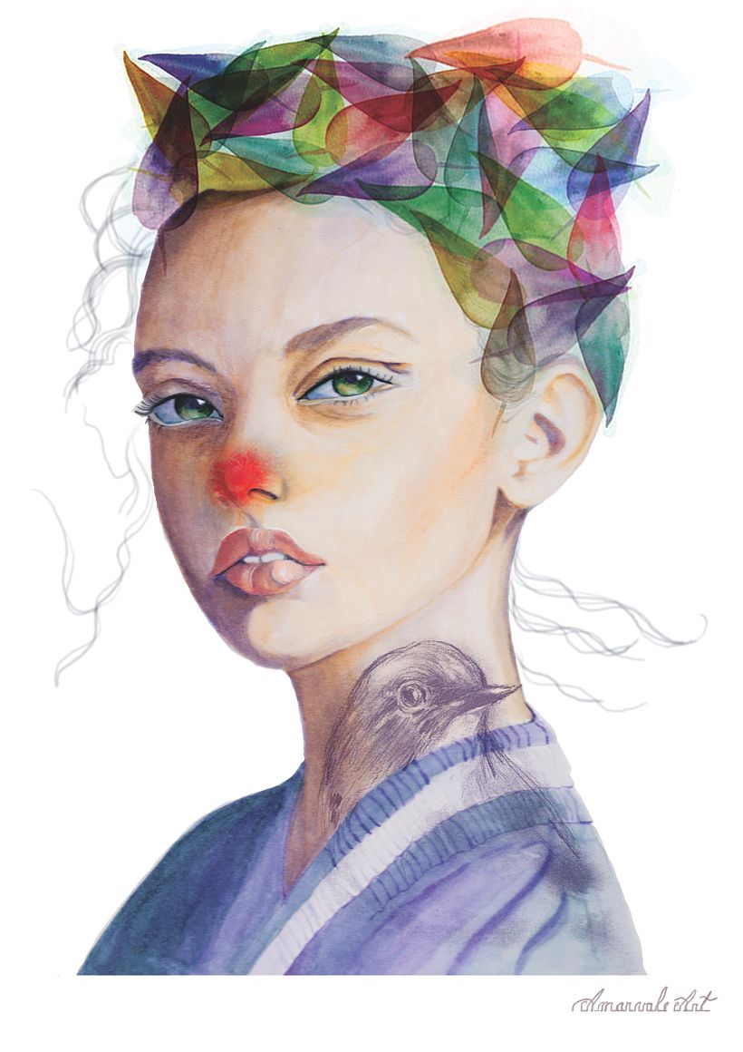 Mi Proyecto del curso: Retrato ilustrado en acuarela Soñando en color -1