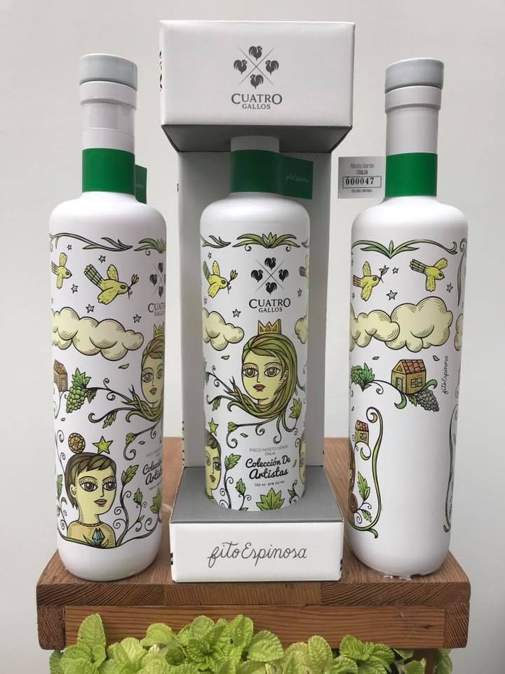 Botella de artista - Pisco Cuatro Gallos 7