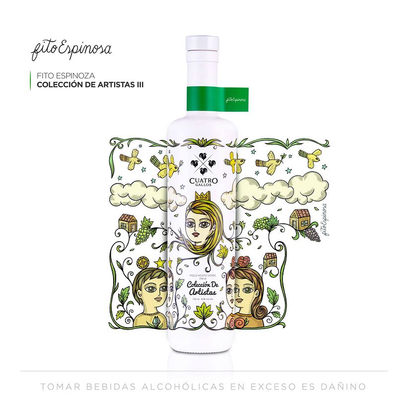 Botella de artista - Pisco Cuatro Gallos 2