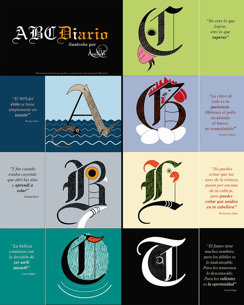 ABCDiARIO por Ana Novo tomando como base la tipografía Linotext