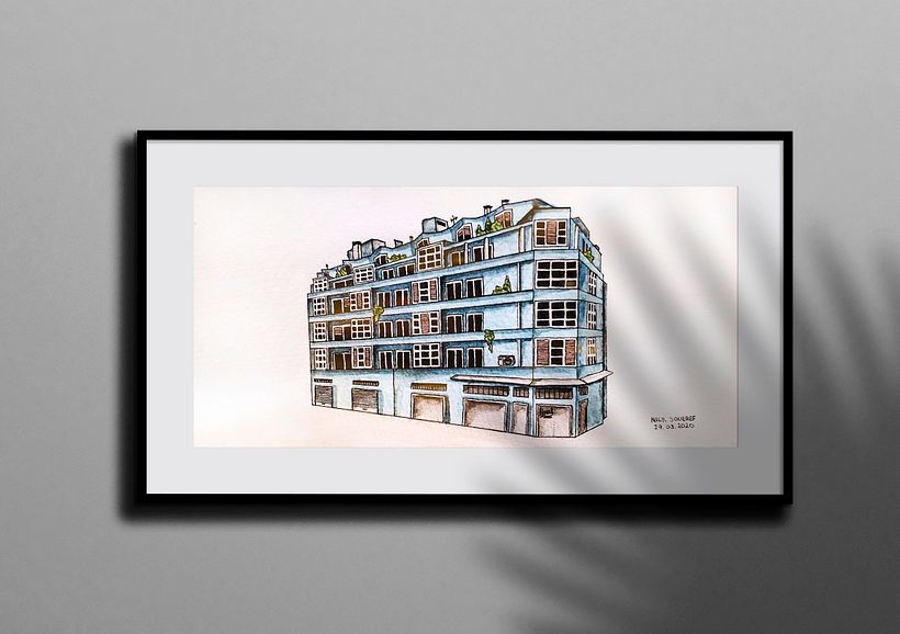 Blue apartment building | Watercolour & marker | 2020 