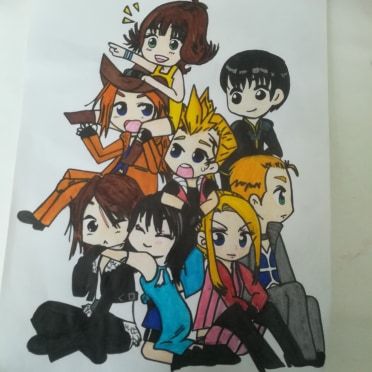 El grupo de personajes Principales del Fianl Fantasy VIII en plan Kawaii