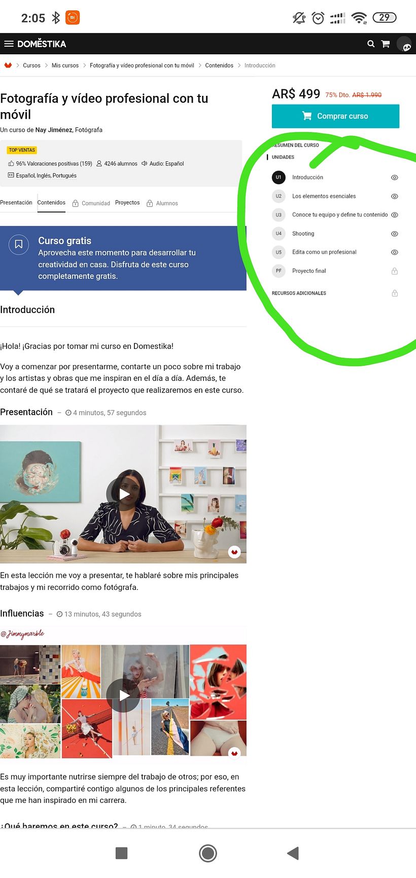 Luego de tocar CONTENIDOS te desplazas en las distintas unidades 