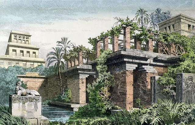 Jardines Colgantes de Babilonia por Ferdinand Knab (1886). Considerados una de las 7 maravillas del mundo antiguo.