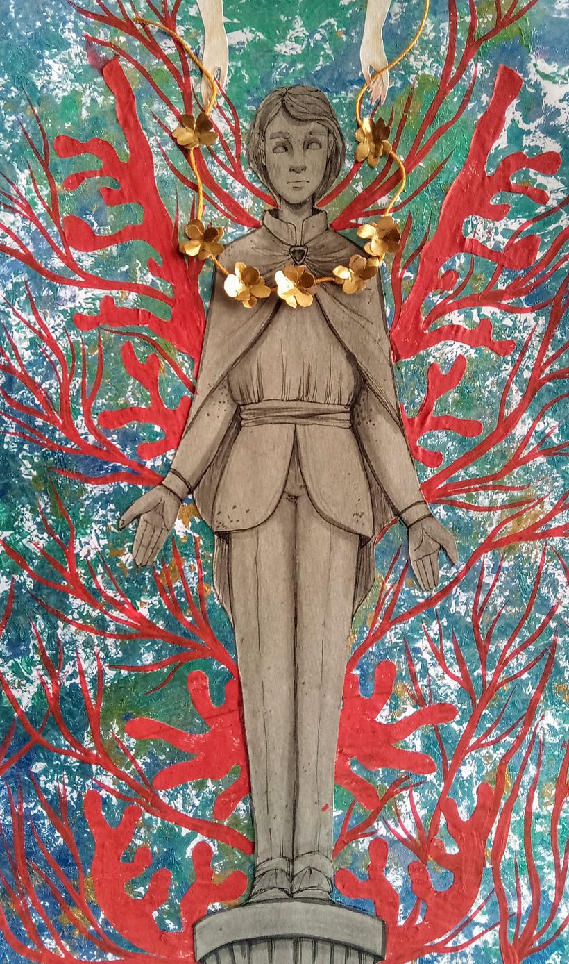 Ella solo jugaba con una estatua de mármol, además de las rojas flores semejantes al sol.