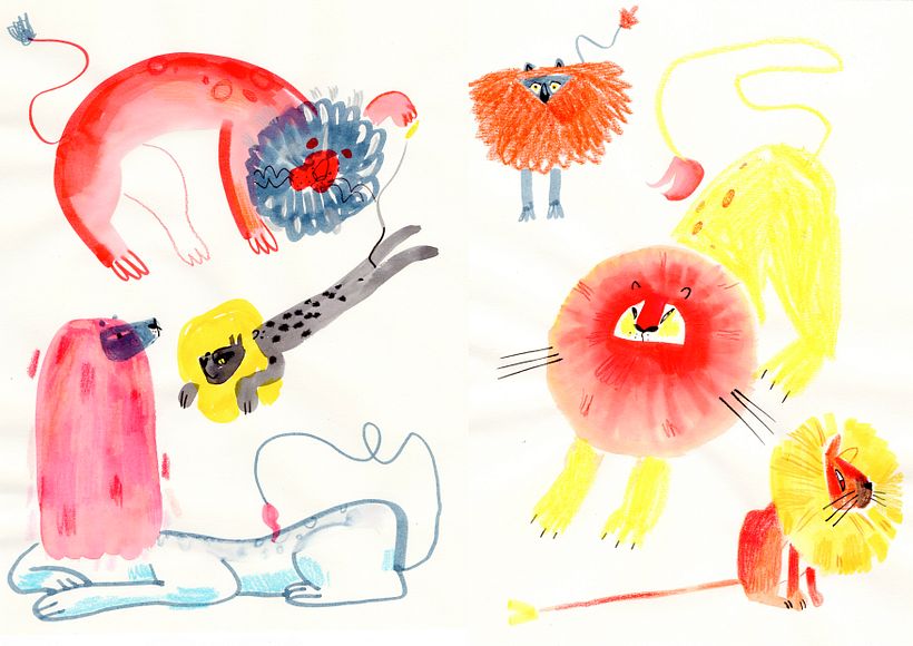 One of my notebook pages. Lions. Watercolor markers and pencils 