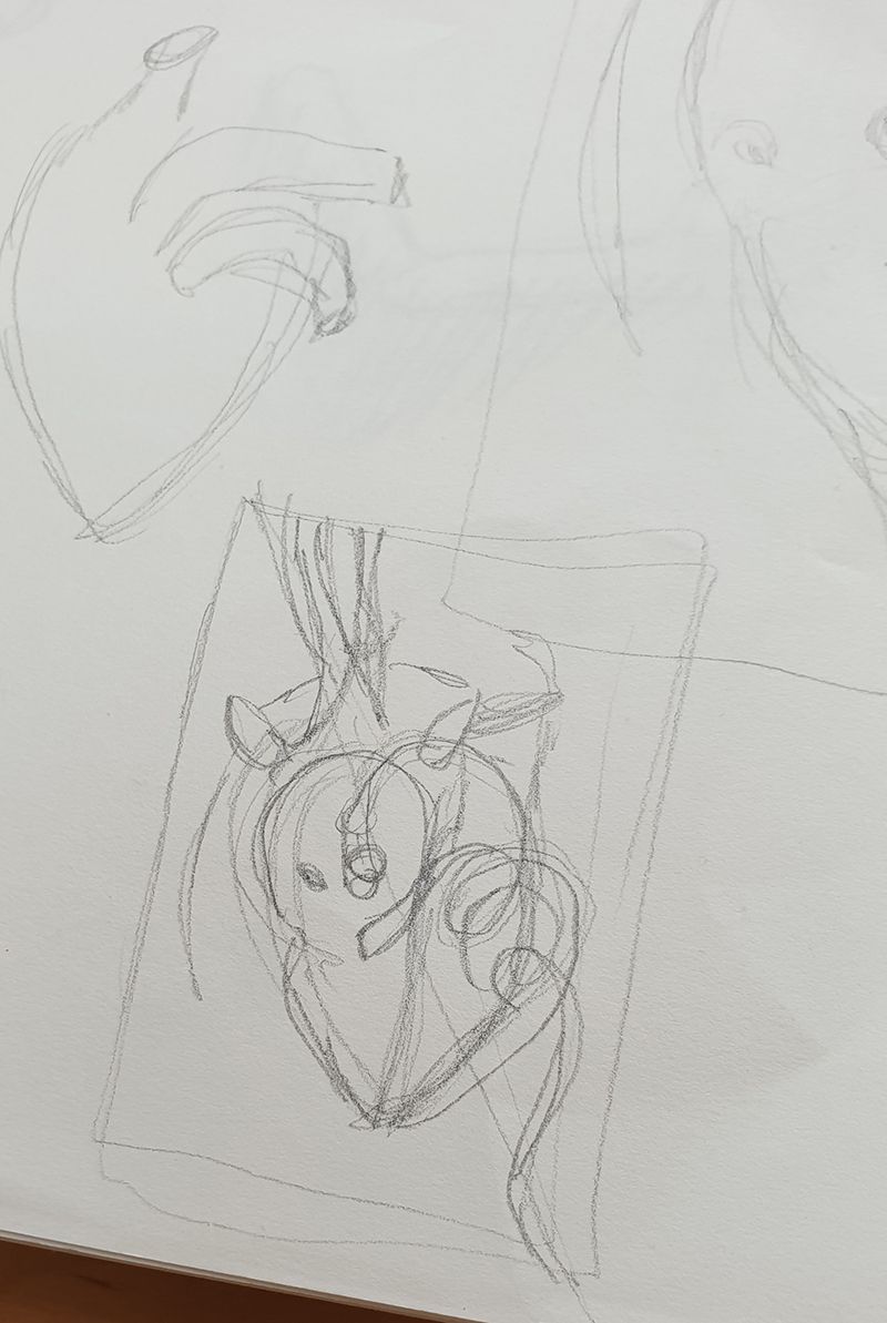 The quick doodle I did before starting the drawing.
