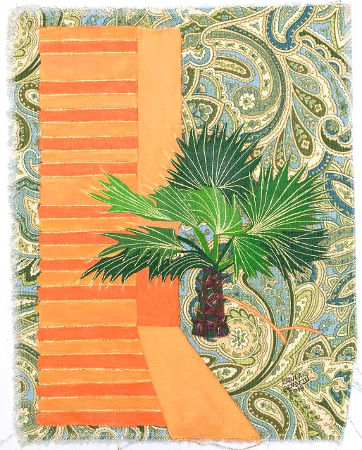 Bajada a la playa y palmera, Santa María del Mar. Técnica mixta sobre tapis. Medidas:0.33 x 0.25 cm. Año: 2018