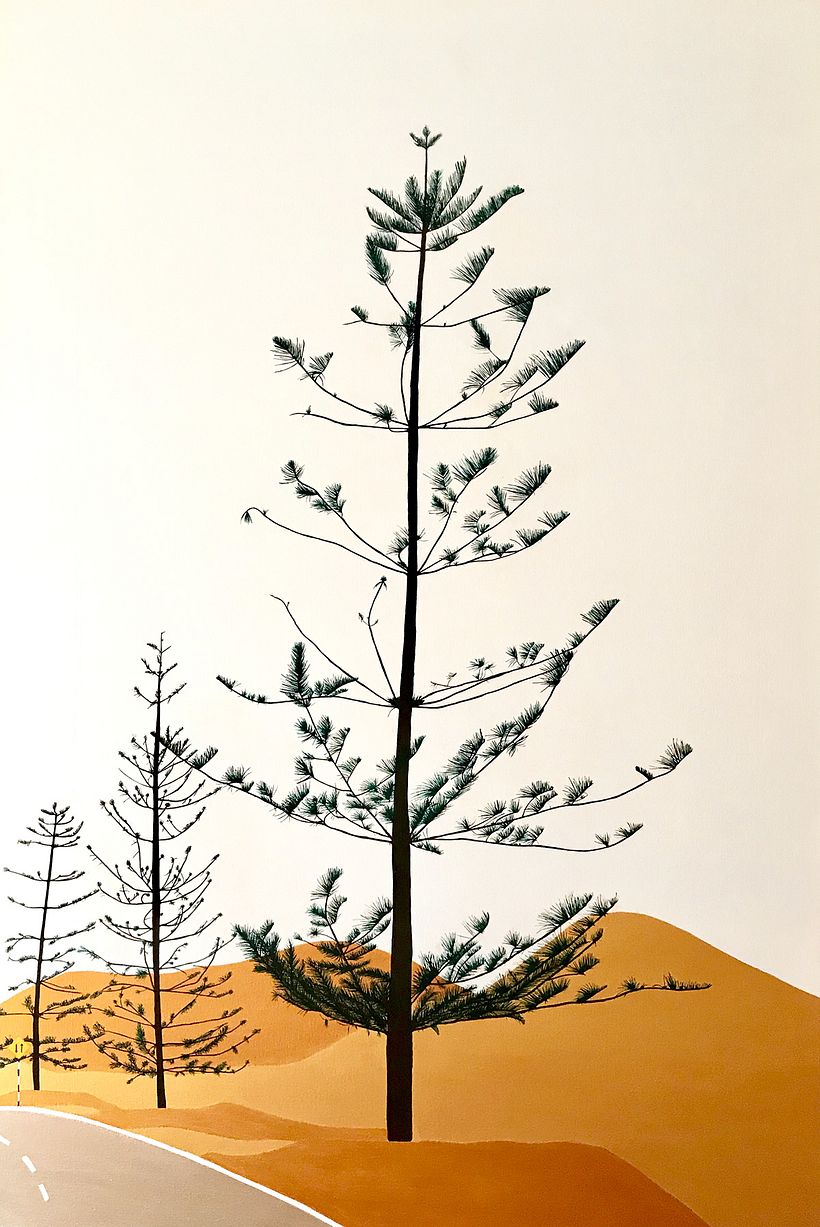 Pino perenne (Colección Santa María del Mar) Acrílico sobre tapiz, Medidas 1.00 x 1.50 m,  Año 2019.