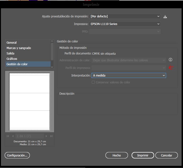 Problemas Asignar perfil de impresora en Illustrator 1