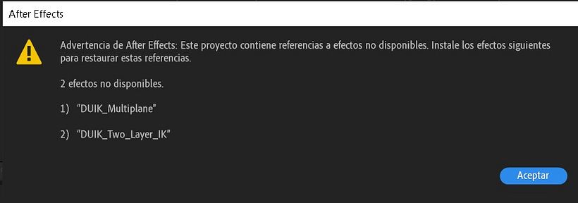 Error de After Effect al usar Duik 1