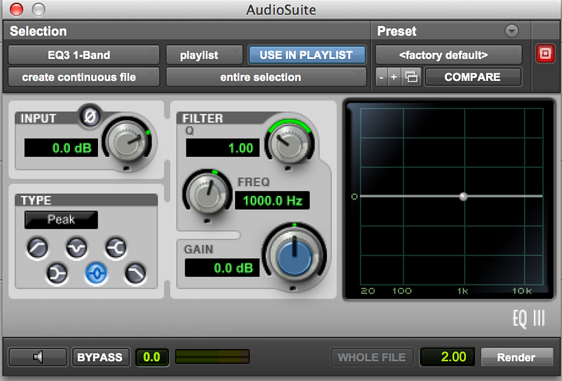Vista de ecualizador de 1 canal en Pro Tools