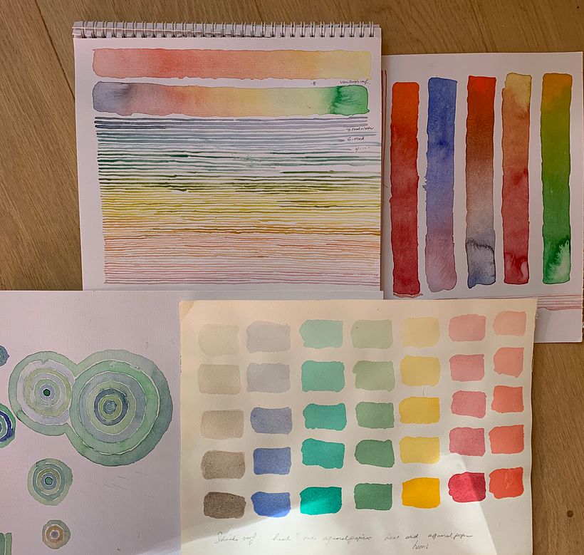Introduction exercises getting over the fear of wasting paper and paint and getting some control over intensity and precision
