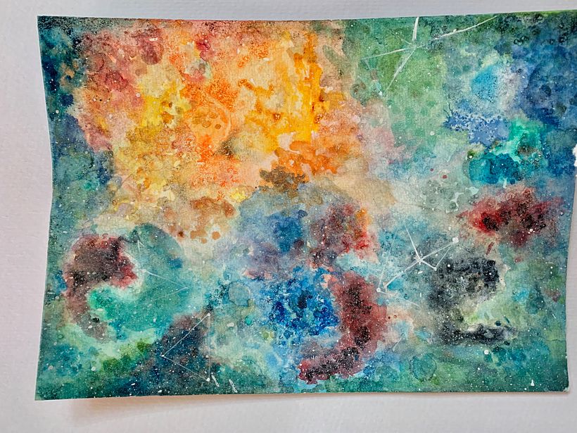 First try to make a galaxy. Not so happy with it: definitely too blotchy and Hard to decide when it is finished