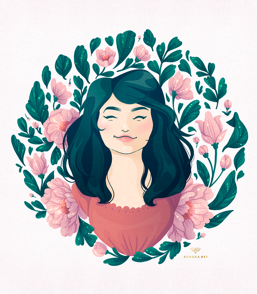  Retrato ilustrado com elementos botânicos 0