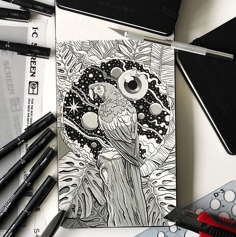 Tinta e serigrafia sobre o Álbum de Aquarelas Moleskine