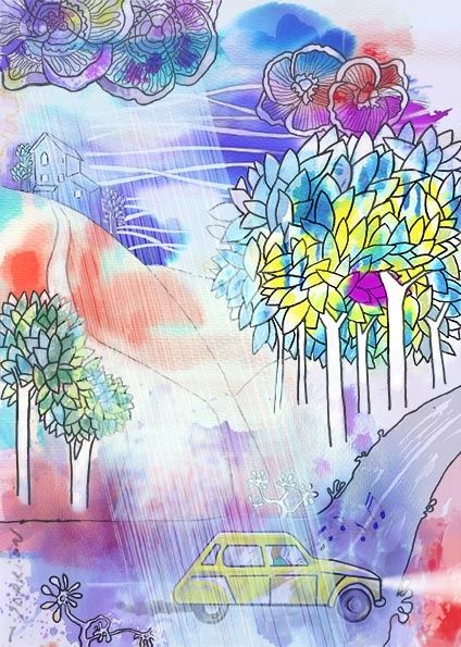 Claudio y Jacinta por una carretera solitaria, en medio de la tormenta.