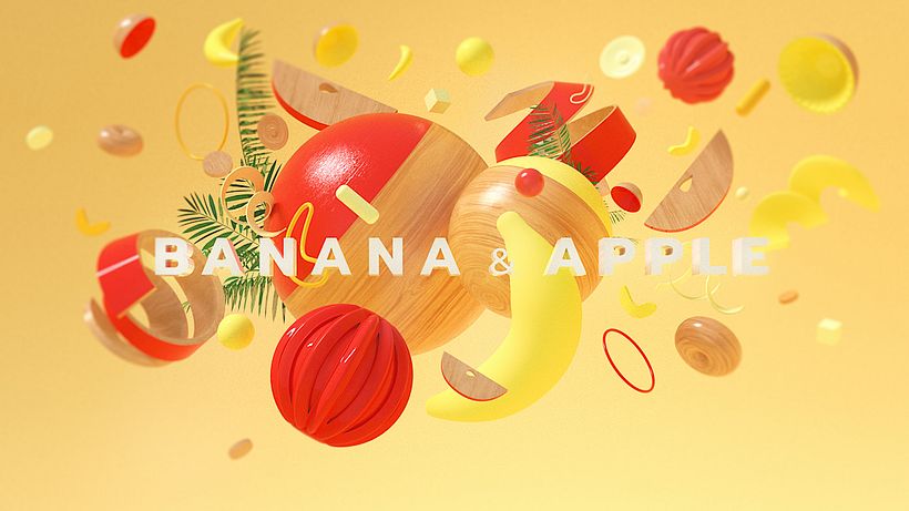  Diseño de sets en 3D para productos.... Banana & Apple 0