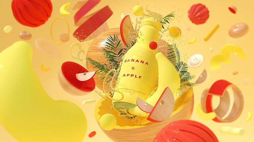  Diseño de sets en 3D para productos.... Banana & Apple 3