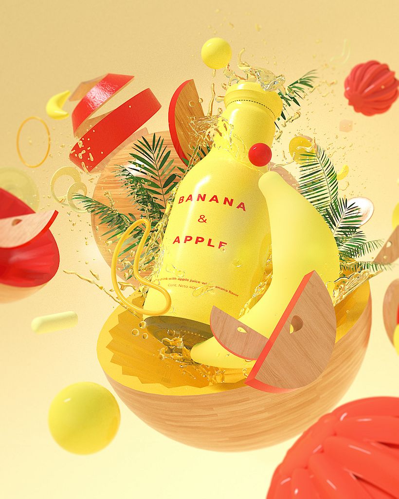  Diseño de sets en 3D para productos.... Banana & Apple 1
