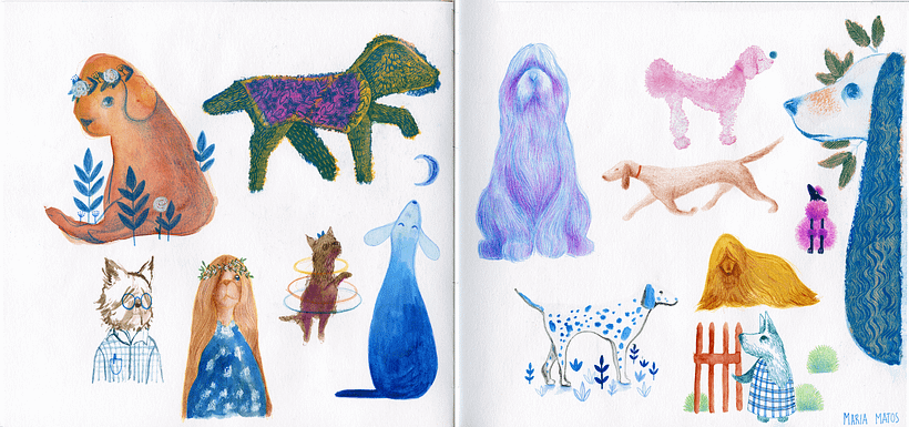 Página dupla, "Cães"