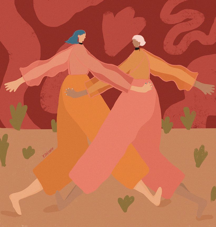 Ilustración base de las chicas danzantes