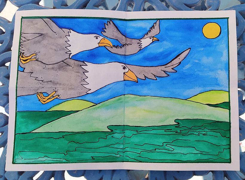 Meu projeto do curso: Técnicas narrativas para histórias ilustradas é o livro infantil "O VOO" releitura da lenda "A águia e a galinha". 3