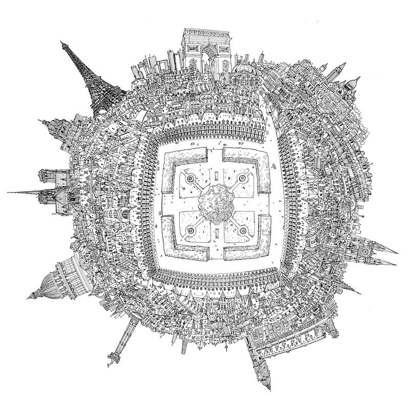 A panoramic view of Paris with Place des Vosges in the center - 2014