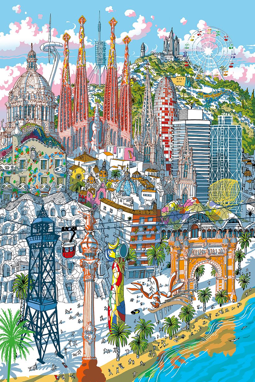 Barcelona illustrated for a puzzle game