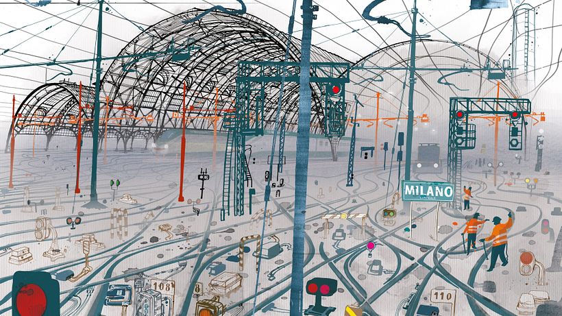 Stazione Centrale Milano, from my illustrated book " I am Milan", Moleskine.