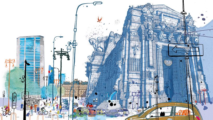 Stazione Centrale Milano, from my illustrated book " I am Milan", Moleskine.