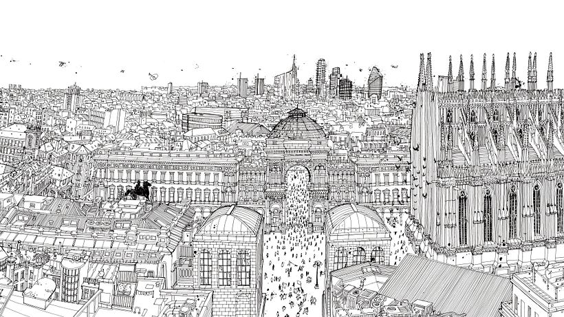 Panorama in Milan, from my illustrated book " I am Milan", Moleskine