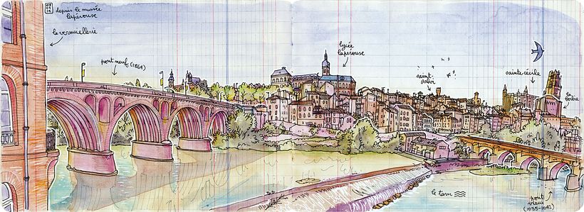 Travelbook of the city of Albi in France. - Ilustración tradicional