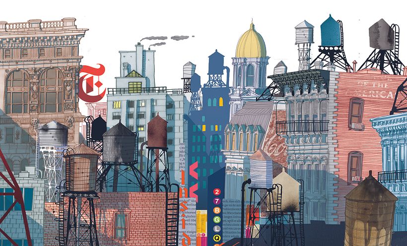 Water Tanks, from my illustrated book " I am New York", Moleskine