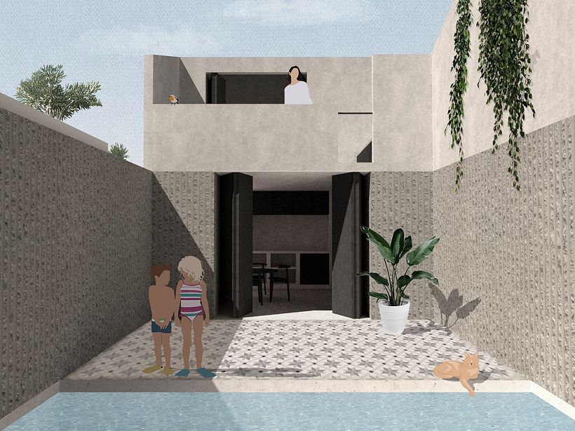 Vista patio, adaptación en hormigón