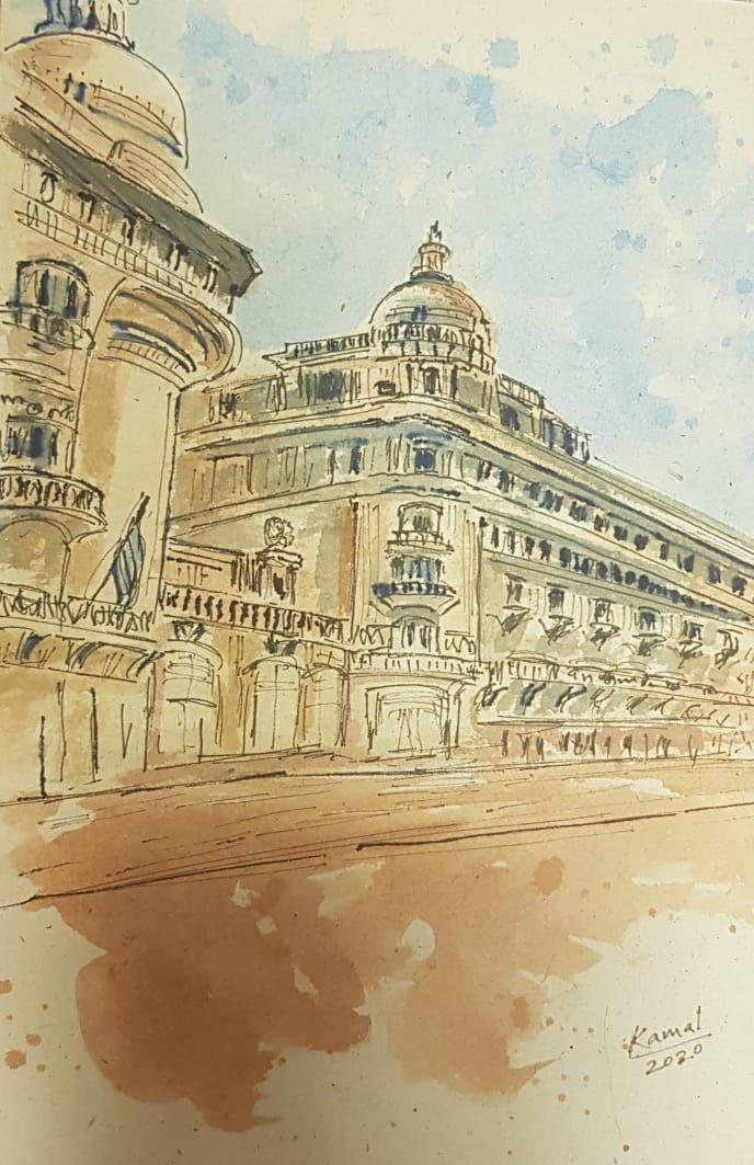 Cairo Downtown old buliding_Architectural Sketching with Watercolor & Ink -1