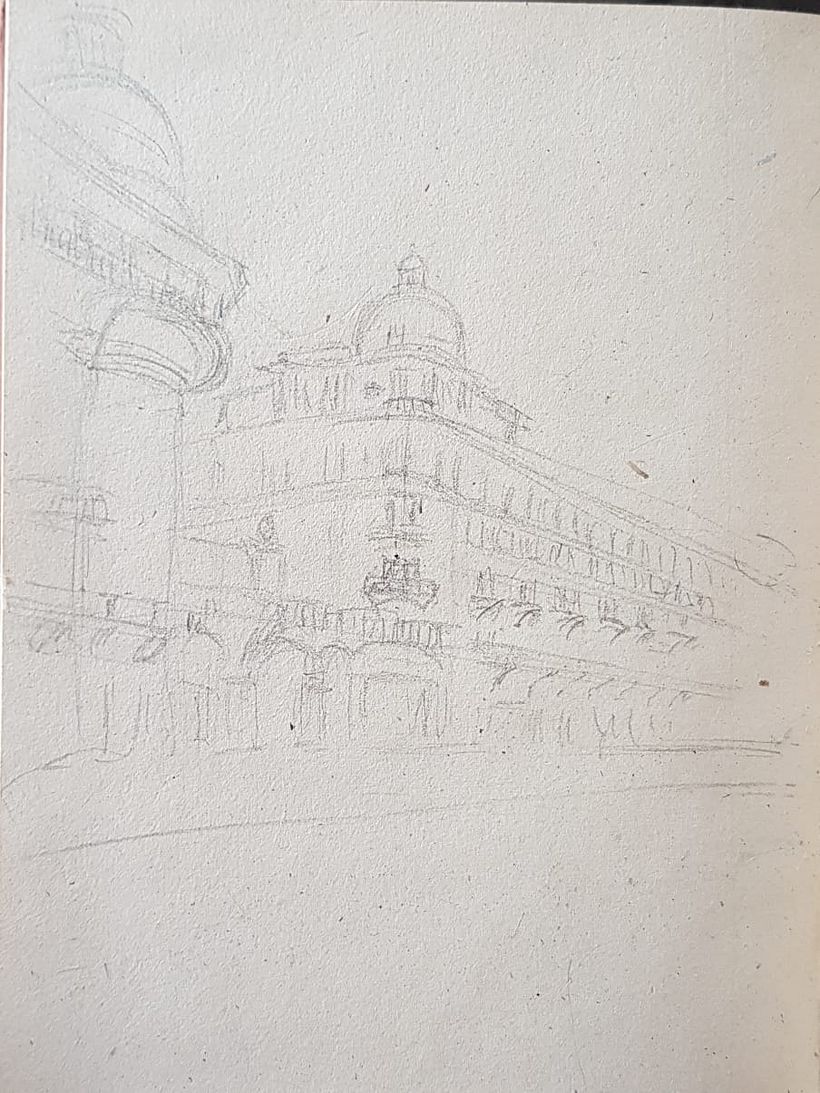 Cairo Downtown old buliding_Architectural Sketching with Watercolor & Ink 1