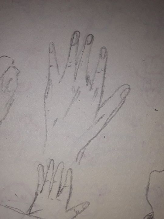 La tarea de dibujar manos, intente hacer desde una perspectiva nueva pero no me salió, aun así lo dejé.